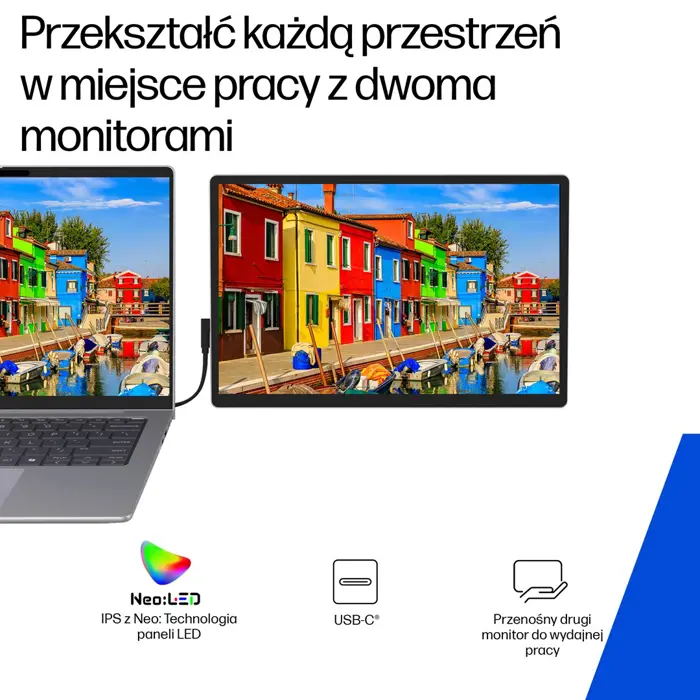 HP Series 5 Pro WQXGA Portable Monitor - 514pn monitor komputerowy 35,6 cm (14") 2560 x 1600 px LCD Srebrny