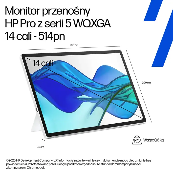 HP Series 5 Pro WQXGA Portable Monitor - 514pn monitor komputerowy 35,6 cm (14") 2560 x 1600 px LCD Srebrny