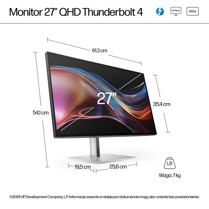 HP Series 7 Pro 27 inch QHD Thunderbolt 4 Monitor - 727pu