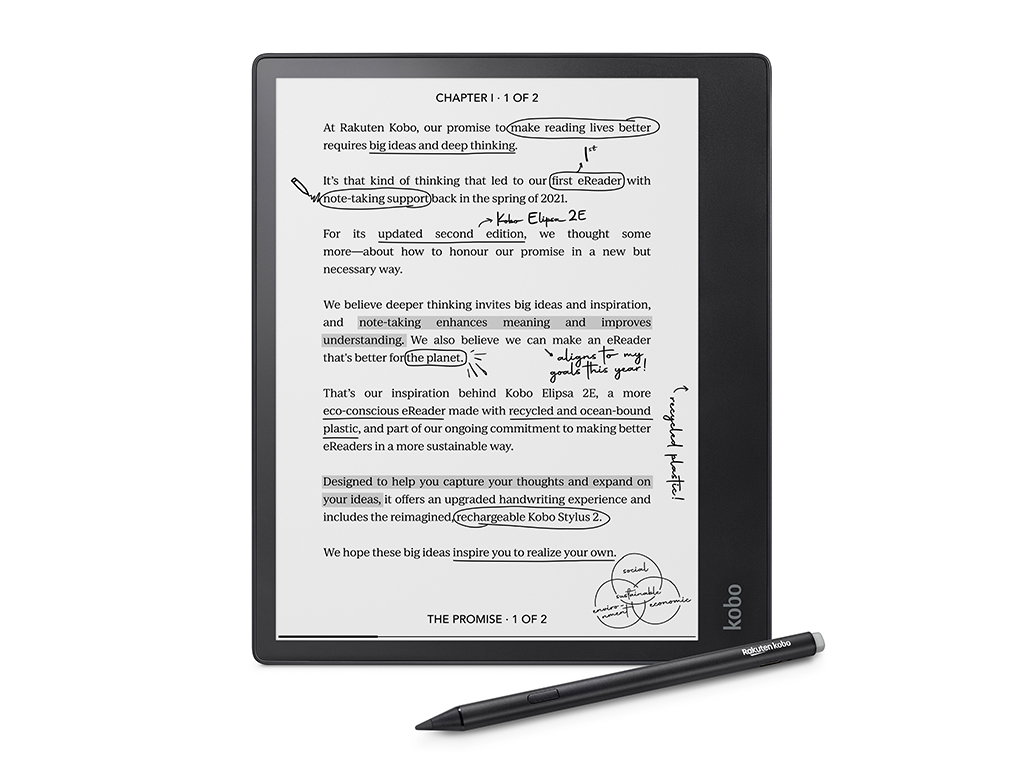 E-bralnik Kobo Elipsa 2E, 10.3'' Touch, 32GB WiFi + Bluetooth, black- N605-KU-BK-K-BU