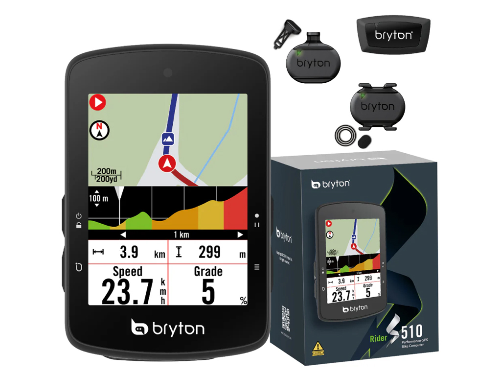 Kolesarski računalnik Bryton Rider S510 T s senzorji HR, CAD, SPD, USB-C - 624040400000