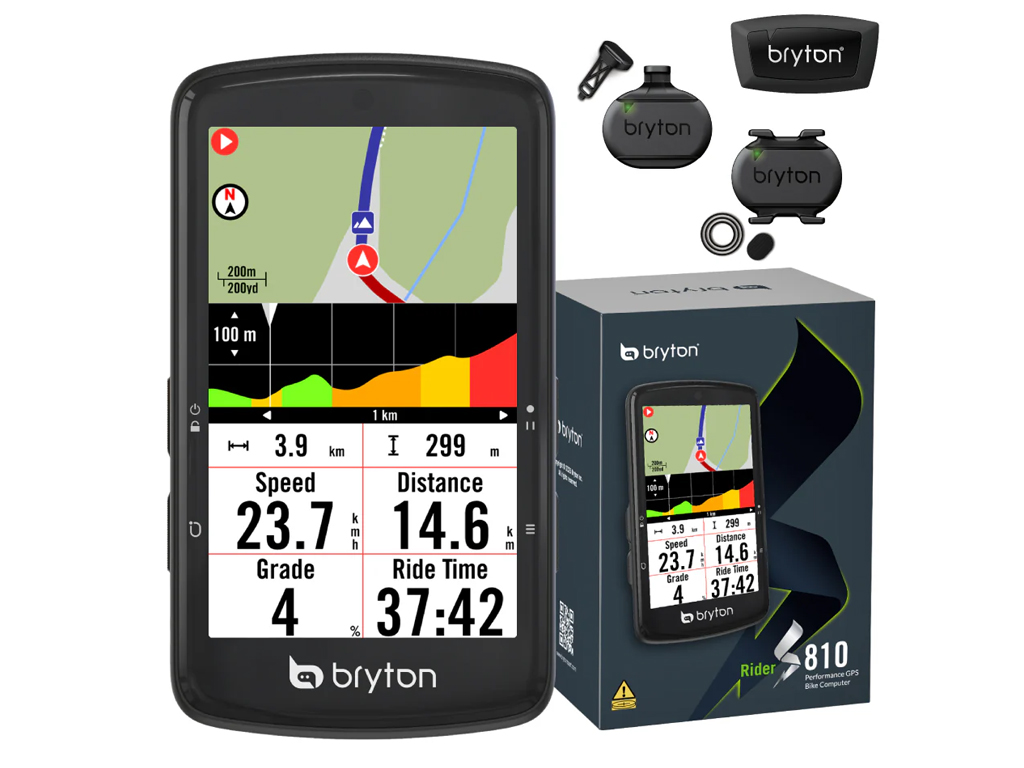 Kolesarski računalnik Bryton Rider S810 T s senzorji HR, CAD, SPD, USB-C - 624050400000