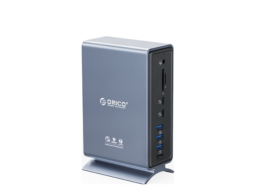 Priključna postaja USB-C Thunderbolt 3, 15 v 1, 5xUSB-A, 2xTB3, 2xUSB-C, DP, RJ45, SD+TF, napajanje, ORICO TB3-S4 - TB3-S4-EU-GY-BP