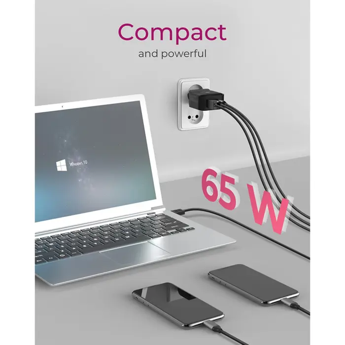 ICY BOX 3-Port Wall Charger IB-PS103-PD, USB-A + 2x USB-C black, PD 3.0 65W + QC 3.0 36W