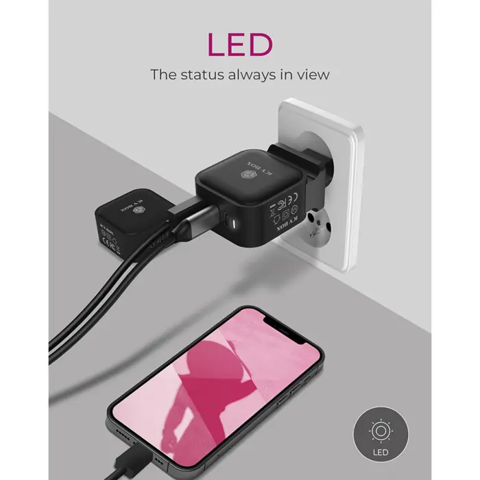 ICY BOX 3-Port Wall Charger IB-PS103-PD, USB-A + 2x USB-C black, PD 3.0 65W + QC 3.0 36W