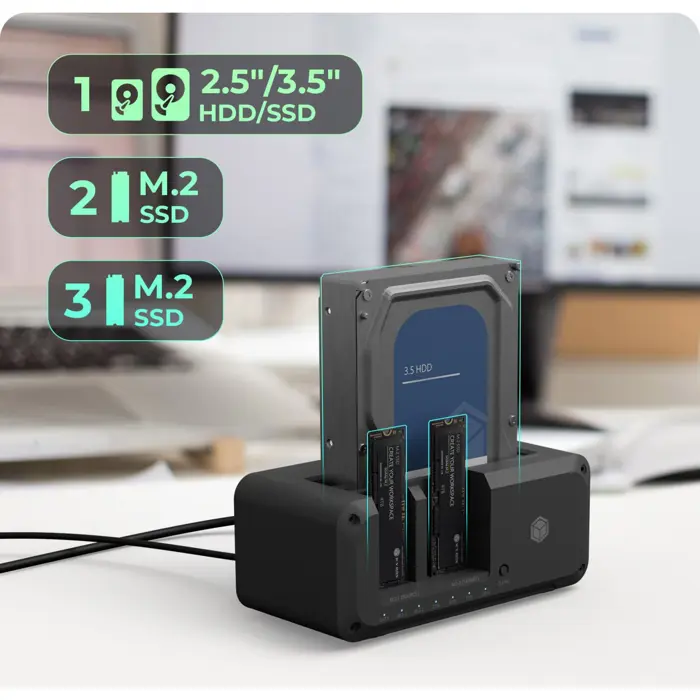 ICY BOX IB-2924MSCL-C31, docking station (black, 2.5"/3.5" SATA, M.2 NVMe)