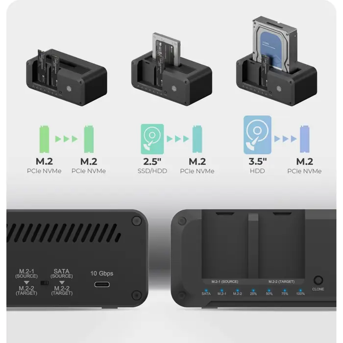 ICY BOX IB-2924MSCL-C31, docking station (black, 2.5"/3.5" SATA, M.2 NVMe)