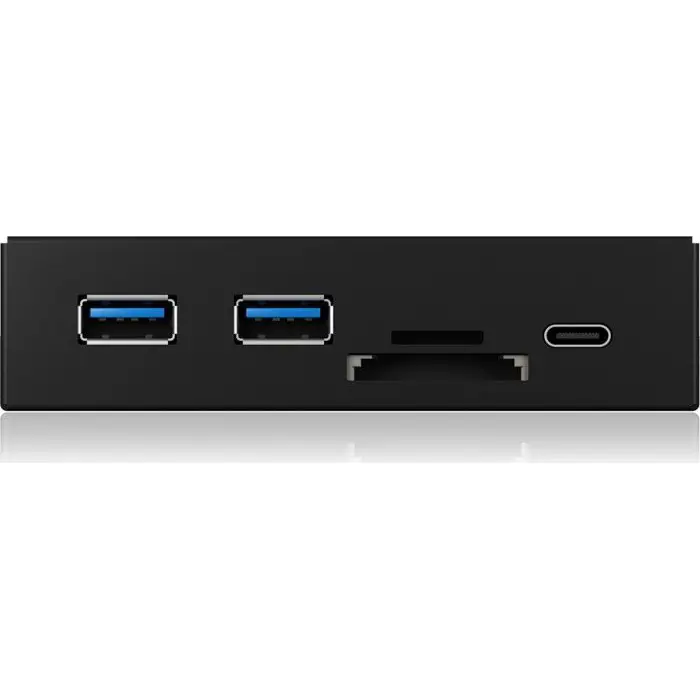 ICY BOX IB-HUB1417-i3, front panel (black, 1x USB Type-C, 2x USB Type-A, card reader)