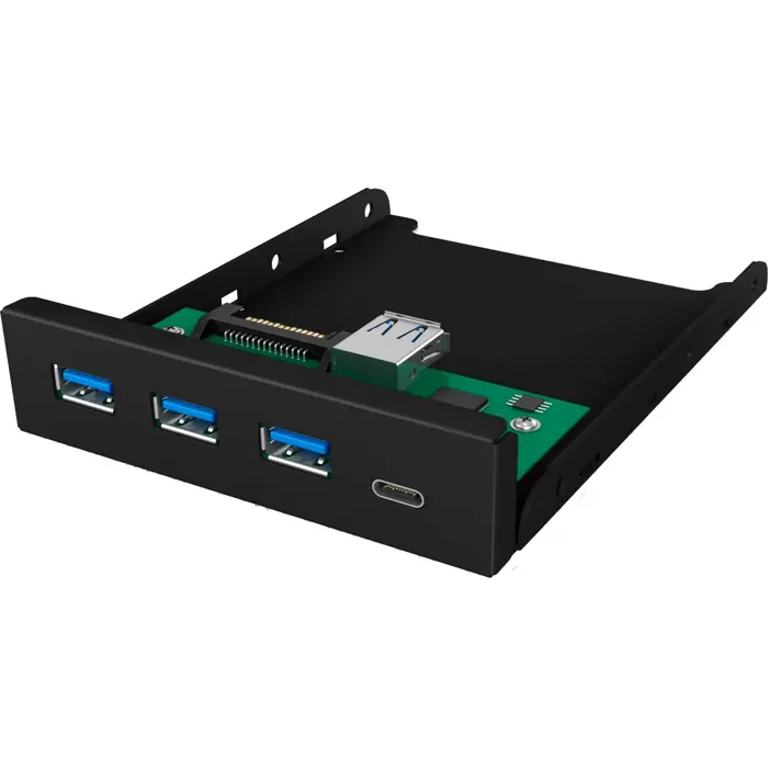 ICY BOX IB-HUB1418-i3, front panel (black, 3x USB 3.0 Type-A, 1x USB Type-C)