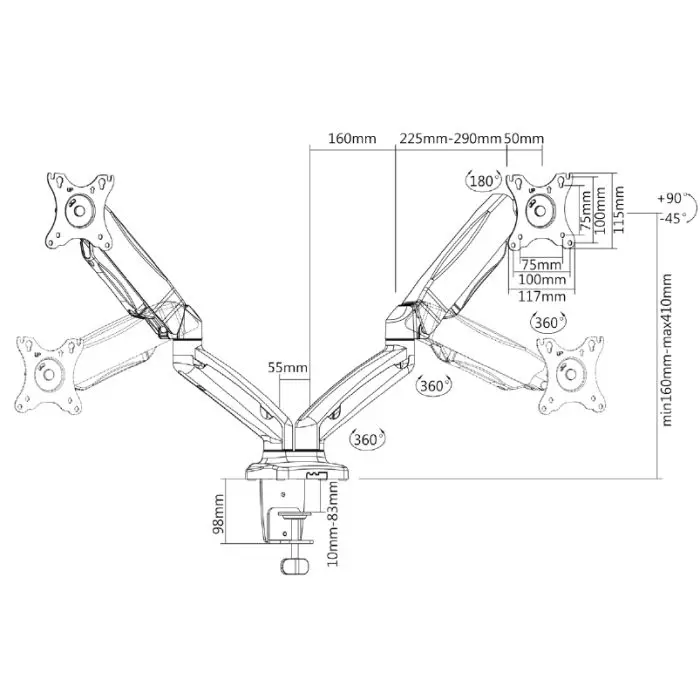 IcyBox dual desktop mount for monitor up to 27 ''