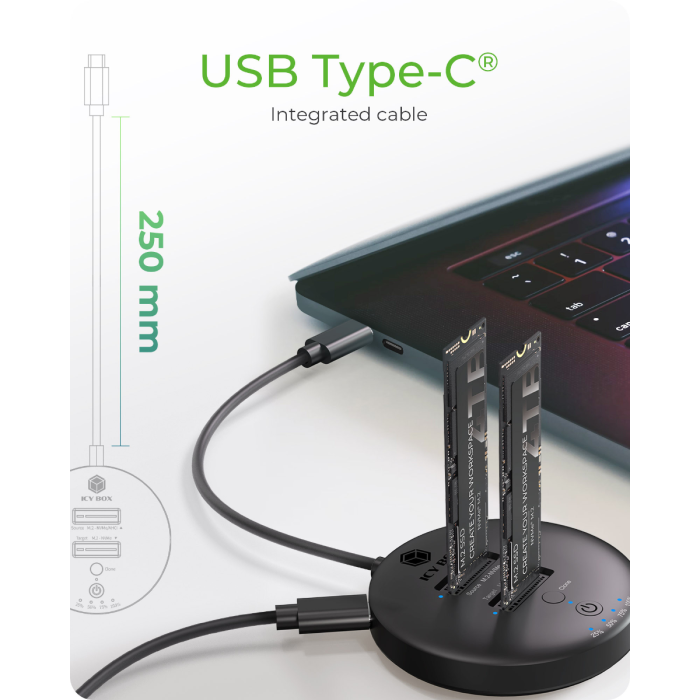 IcyBox IB-1612MCL-C31 priklopna in postaja za kloniranje M.2 NVMe SSD diskov