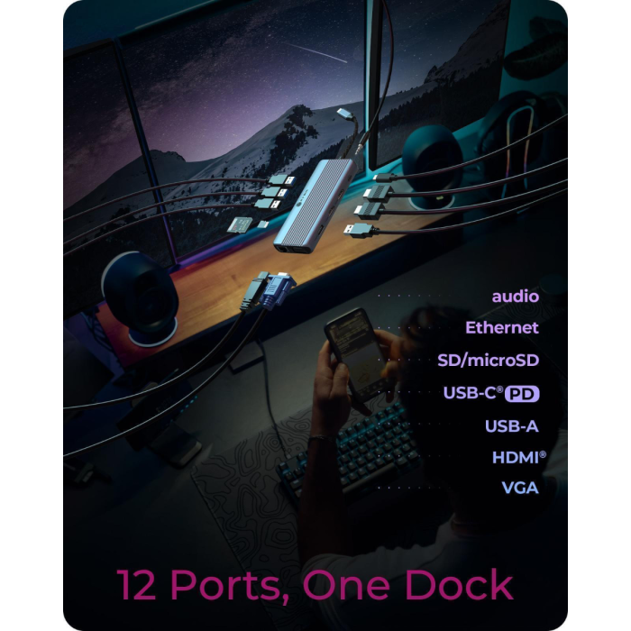 IcyBox IB-DK4062-CPD 12-in-1 DockingStation with triple video connection
