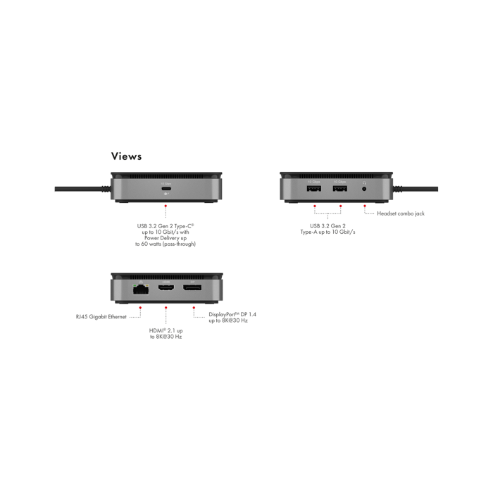 Icybox IB-DK408-C41 USB4 docking station with dual video output 7in1, 60W PowerDelivery power supply