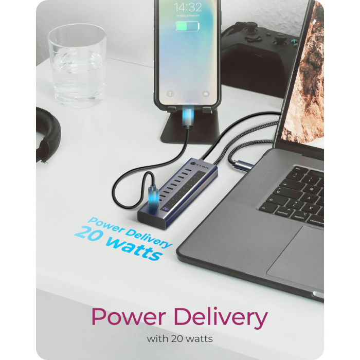 IcyBox IB-HUB1450-C31 10-port USB-C 3.2 hub interface