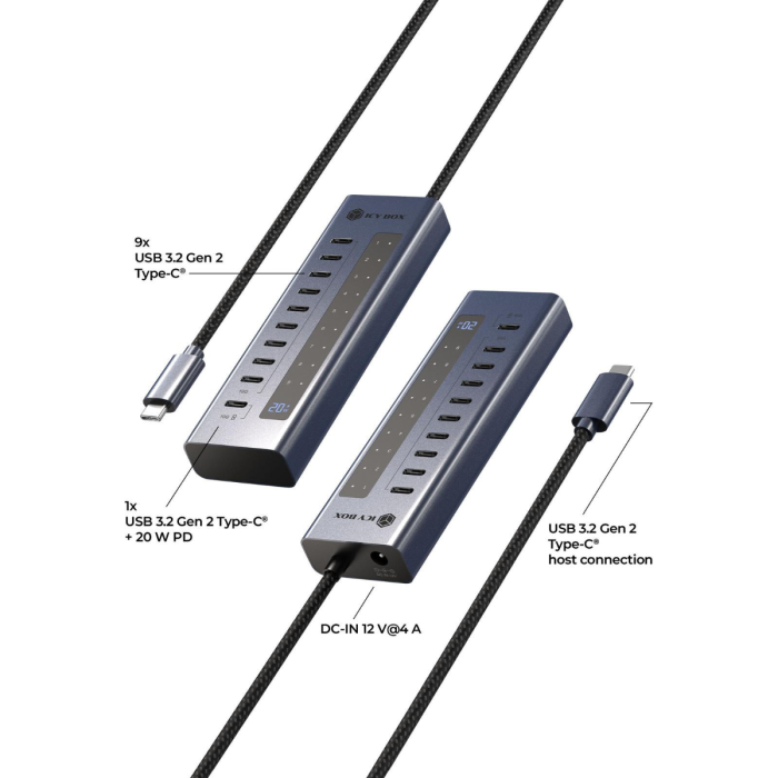 IcyBox IB-HUB1450-C31 10-port USB-C 3.2 hub interface