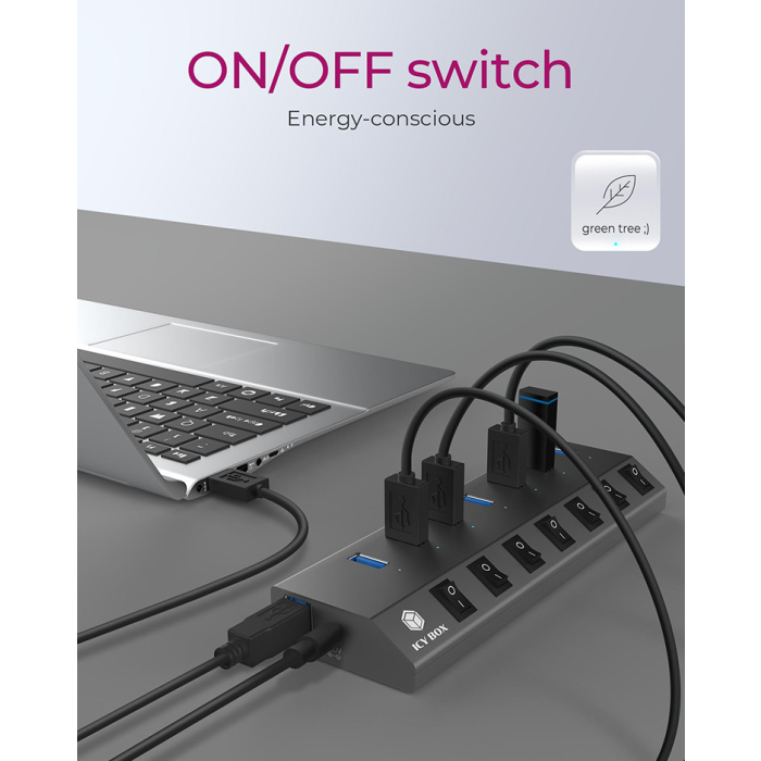 IcyBox IB-HUB1701-C3 7-portni USB-A hub s stikali