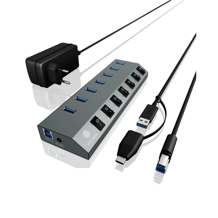 IcyBox IB-HUB1701-C3 7-portni USB-A hub s stikali