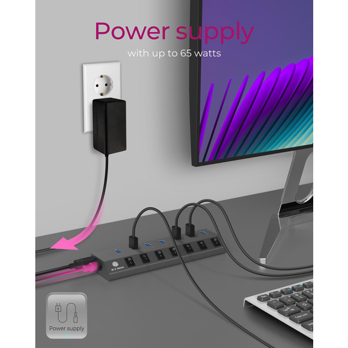 IcyBox IB-HUB1701-C3 7-portni USB-A hub s stikali