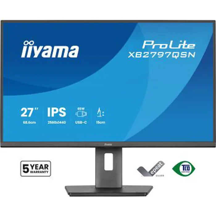 IIYAMA 27" XB2797QSN-B1 QHD (2560x1440) IPS Pivot, 75Hz, 350 cd/m2, 1000:1, HDMI, DP, USB-Ax2, USB-Cx2, USB-C dock(PD 65W, LAN, DP out), RJ45, zvučnici