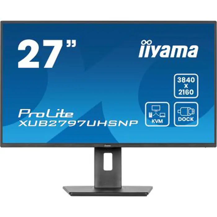 IIYAMA 27" XUB2797UHSNP-B1 4K UHD(3840x2160) IPS 16:9, Pivot, USB-C Dock (LAN/96W PD/DP-OUT), 4ms, 350cd/m2, RJ45, KVM, HDMI, DP, Speakers, USB HUB (3x3.2+1xC)
