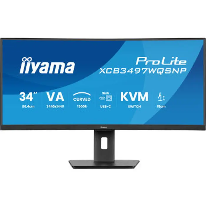 IIYAMA 34" XCB3497WQSNP-B1 UWQHD (3440×1440) curved VA, 21:9,350 cd/m2, 3000:1, HDMI x2, DP,  USB-C dock, RJ45, KVM switch, HAS 15cm, 