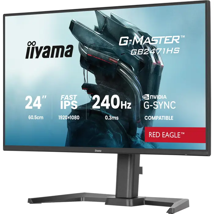 iiyama G-Master GB2471HS-B1 Red Eagle, gaming monitor - 23.8 - black (matt), FullHD, Fast-IPS, HDMI, DP, G-Sync comp., 240Hz panel