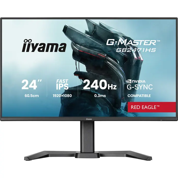 iiyama G-Master GB2471HS-B1 Red Eagle, gaming monitor - 23.8 - black (matt), FullHD, Fast-IPS, HDMI, DP, G-Sync comp., 240Hz panel