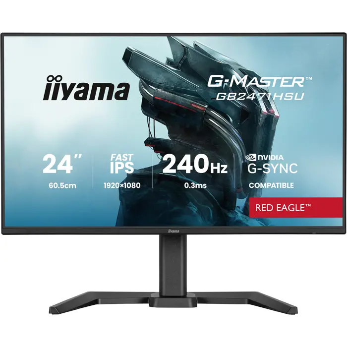 iiyama G-Master GB2471HSU-B1 Red Eagle, gaming monitor - 23.8 - black (matt), FullHD, Fast-IPS, HDMI, DP, G-Sync comp., USB hub, 240Hz panel