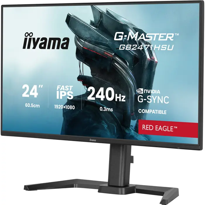 iiyama G-Master GB2471HSU-B1 Red Eagle, gaming monitor - 23.8 - black (matt), FullHD, Fast-IPS, HDMI, DP, G-Sync comp., USB hub, 240Hz panel