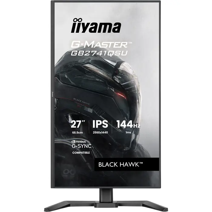 iiyama G-Master GB2741QSU-B1 Black Hawk, Gaming Monitor - 27 - black (matte), QHD, IPS, HDMI, DP, G-Sync compatible, USB hub, height adjustment, 144Hz panel