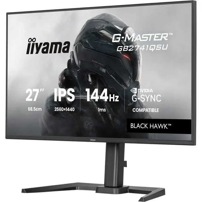 iiyama G-Master GB2741QSU-B1 Black Hawk, Gaming Monitor - 27 - black (matte), QHD, IPS, HDMI, DP, G-Sync compatible, USB hub, height adjustment, 144Hz panel