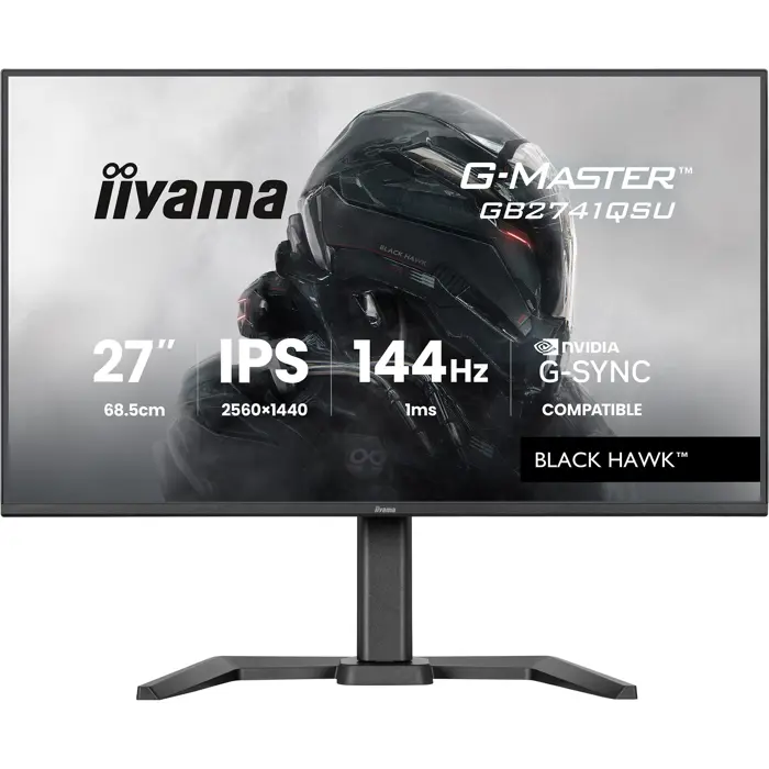 iiyama G-Master GB2741QSU-B1 Black Hawk, Gaming Monitor - 27 - black (matte), QHD, IPS, HDMI, DP, G-Sync compatible, USB hub, height adjustment, 144Hz panel