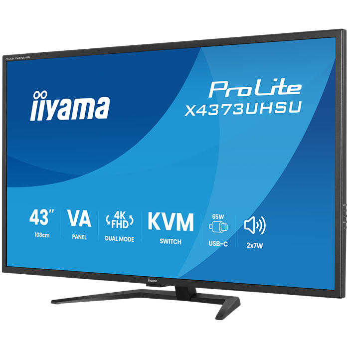 IIYAMA Monitor LED X4373UHSU-B2 KVM Switch 42.5" VA LED 3840 x 2160 60hz 450cd 3ms HDMI DP USB Type C 95W Tilt 3y