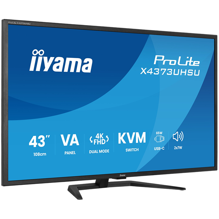 IIYAMA Monitor LED X4373UHSU-B2 KVM Switch 42.5" VA LED 3840 x 2160 60hz 450cd 3ms HDMI DP USB Type C 95W Tilt 3y