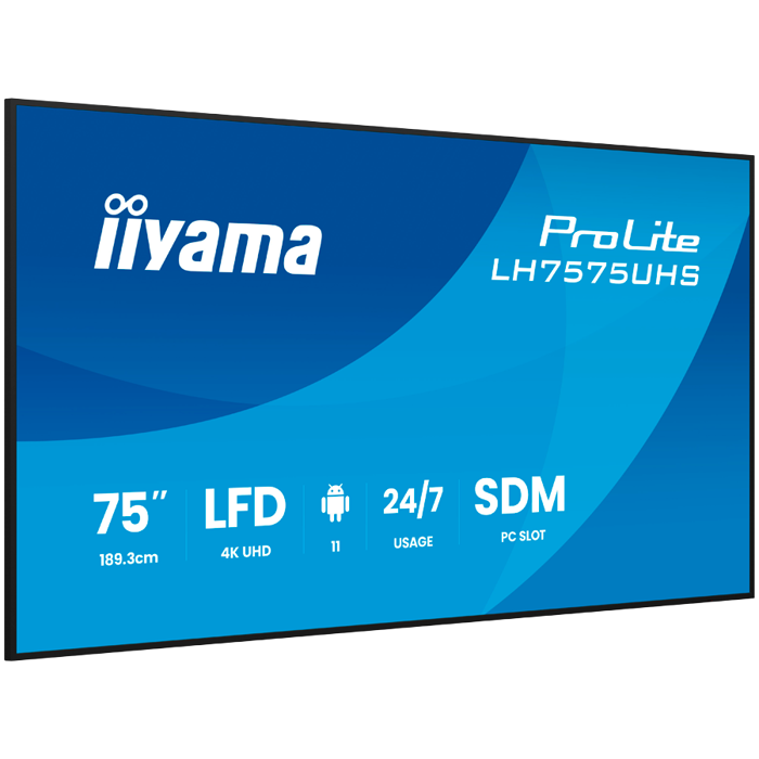 Iiyama ProLite LH7575UHS-B2AG 75" Diagonal Class (74.5" viewable) LED-backlit LCD display digital signage with built-in media player SDM Slot PC 4K UHD (2160p) 3840 x 2160 black (bezel) matte finish