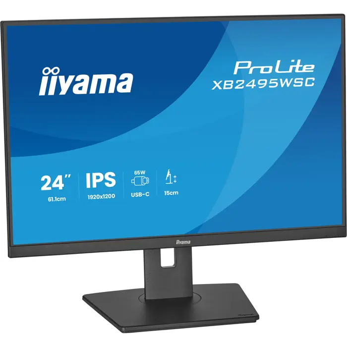 Iiyama ProLite XB2495WSC-B1 (61.1 cm (24 inches), black (matt), WUXGA, IPS, HDMI, USB-C, USB hub, 100Hz panel)