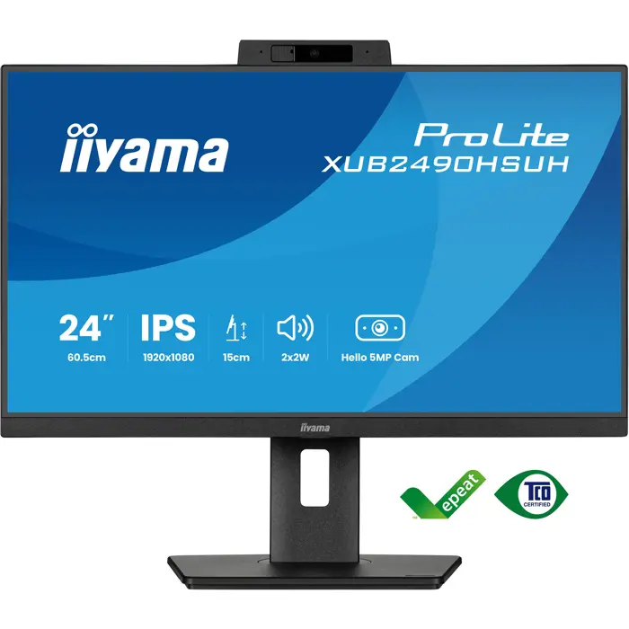 Iiyama ProLite XUB2490HSUH-B2 - 24 - black (matt), FullHD, IPS, webcam, microphone, USB hub, 100Hz panel