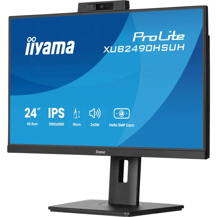 Iiyama ProLite XUB2490HSUH-B2 - 24 - black (matt), FullHD, IPS, webcam, microphone, USB hub, 100Hz panel