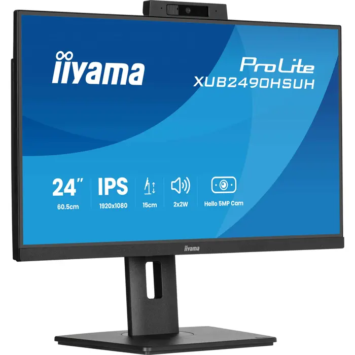 Iiyama ProLite XUB2490HSUH-B2 - 24 - black (matt), FullHD, IPS, webcam, microphone, USB hub, 100Hz panel
