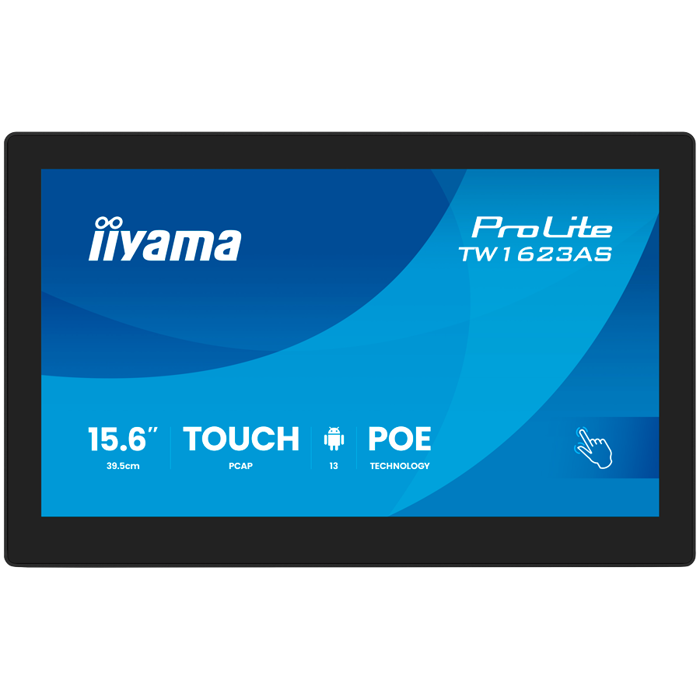 IIYAMA Touch Monitor TW1623AS-B3P 15.6" PCAP 10pt touchscreen PC with Android, PoE Technology and iiSignage