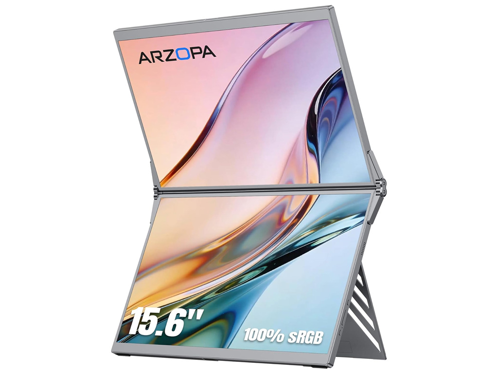 Prenosni monitor 15.6'' (40 cm), FullHD, IPS, 60Hz, dva zaslona, mHDMI, USB-C, zvočniki, ARZOPA E1 - E1-GREY