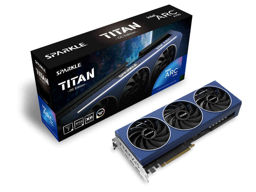 Grafična kartica Intel ARC A750 TITAN OC Edition, 8GB GDDR6, PCIe 4.0 x16, 3xDP, 1xHDMI, Sparkle - SA750T-8G0C