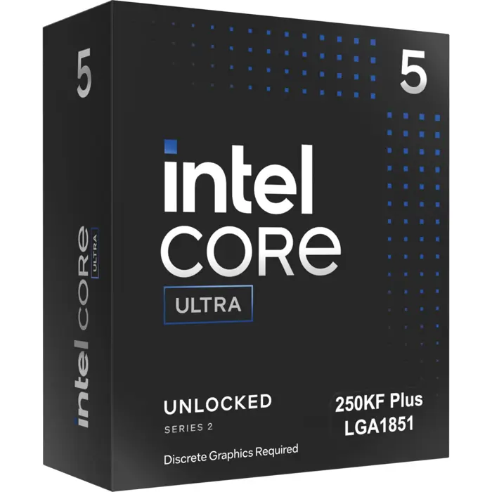 Intel Ultra 5 250KF Plus, 3.3 - 5.3GHz, 12C/12T, 30MB, LGA 1851, noGPU, BX80768250KF