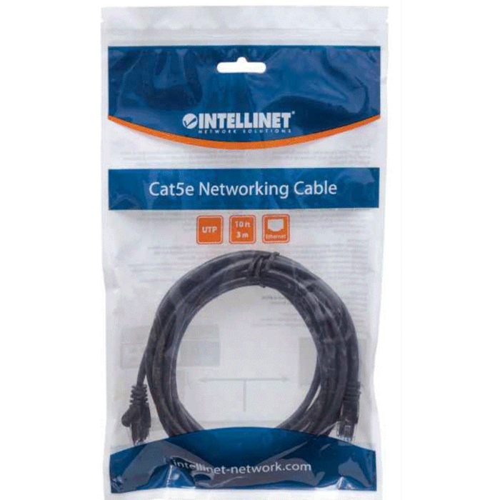 Intellinet Cat5e, CCA, U/UTP, PVC, RJ45, 3m, crni
