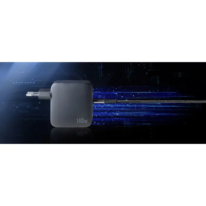 Intenso 140W GaN power supply with 3xUSB-C and 1xUSB-A connectors and included 2M 200W USB-C cable