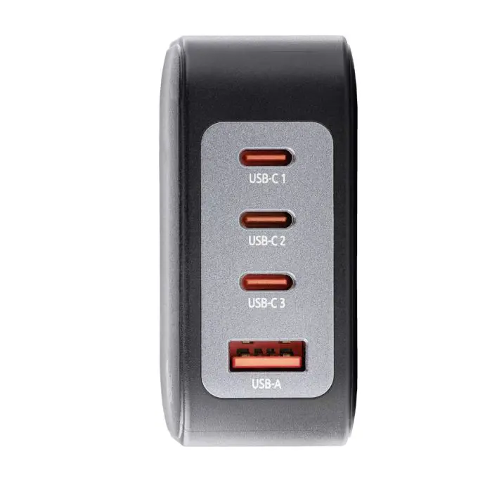 Intenso 140W GaN power supply with 3xUSB-C and 1xUSB-A connectors and included 2M 200W USB-C cable