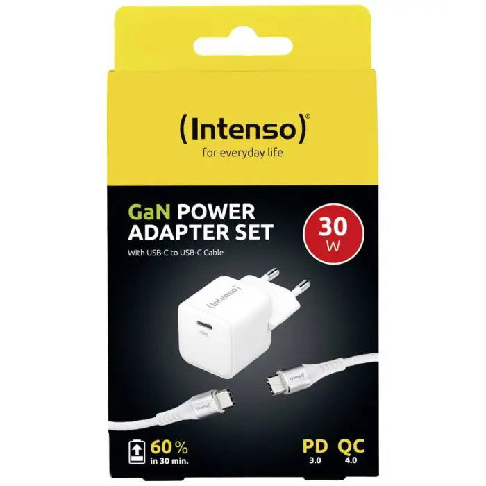 Intenso 30W GaN power supply with USB-C connector W30C + USB-C cable 60W 1.5M