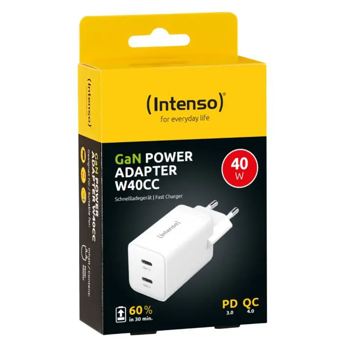 Intenso 40W GaN power supply with 2xUSB-C connector W40CC