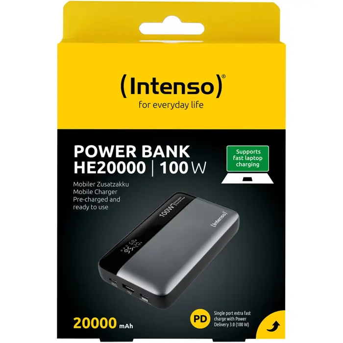 Intenso Powerbank HE20000 grey/black, 20,000 mAh, PD 3.1, Quick Charge 3.0
