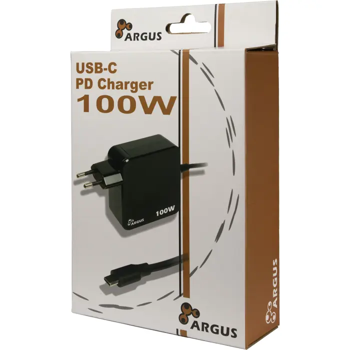 Inter-Tech Argus PD-2100 USB-C Charger, Black, 1.80m Cable, PD 3.0, 100 Watt